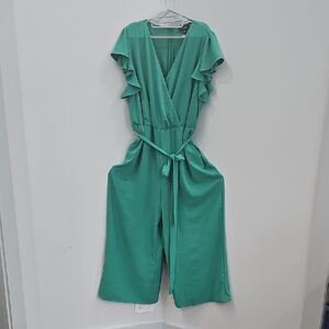 Green Ruffle Sleeve Jumpsuit